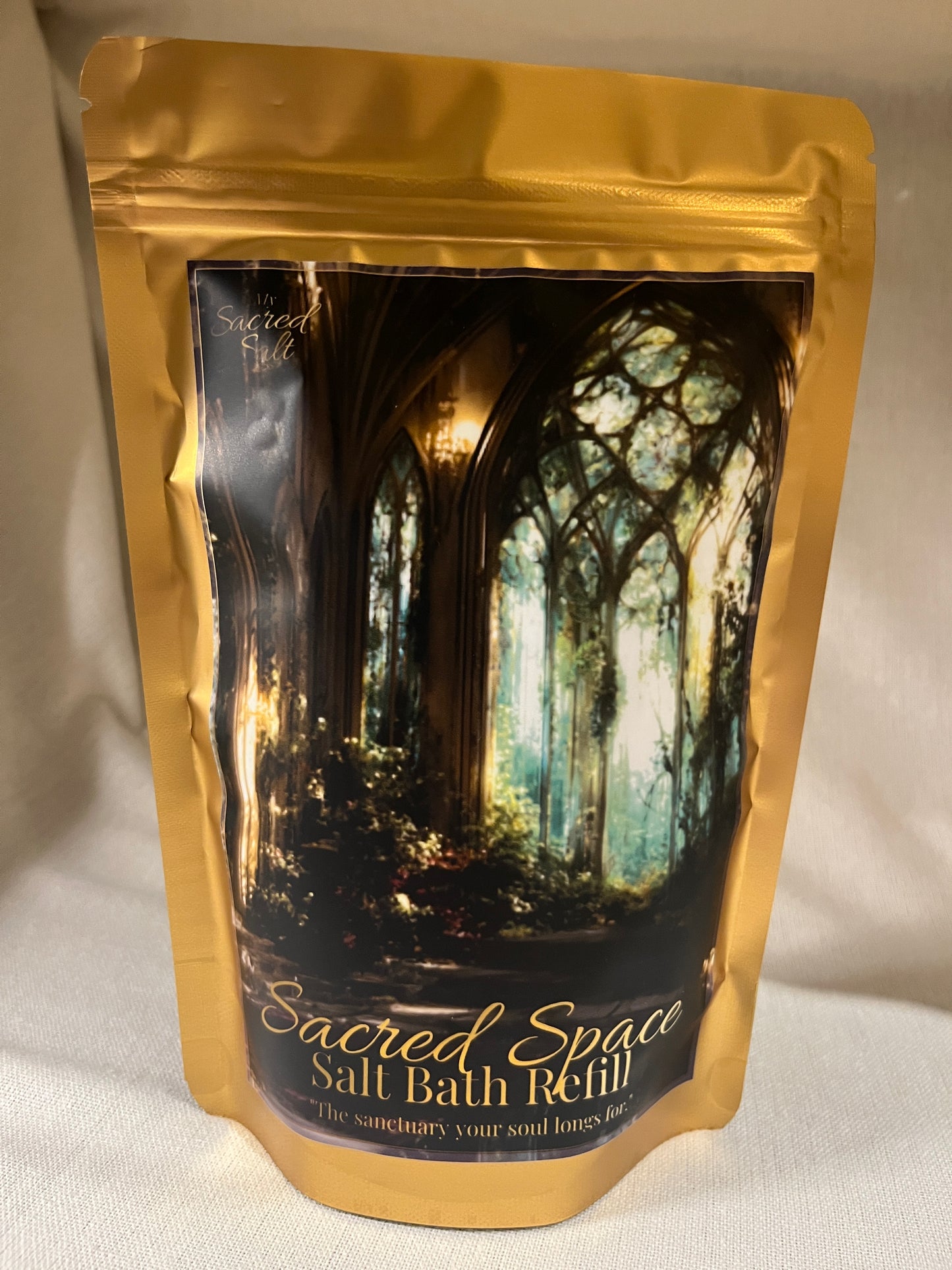 Packaged product with a heavily shadowed golden alcove.