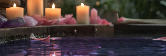 A calm ritual bath with mineral salts and warm water designed for relaxation and emotional grounding