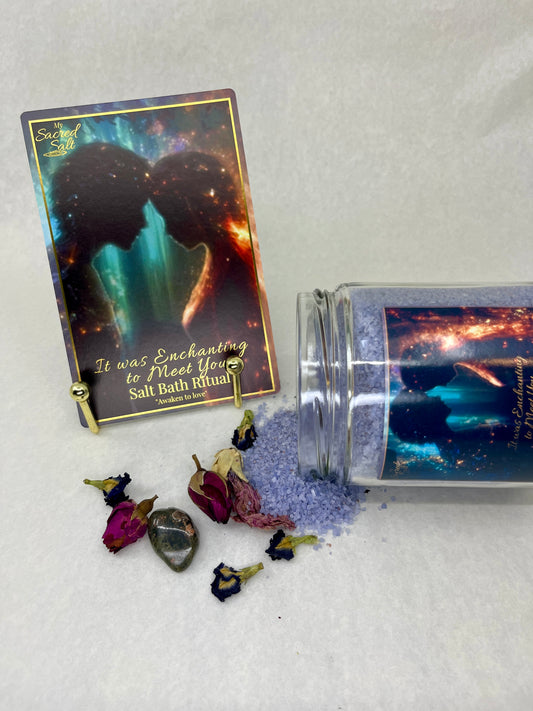 Decorative salt with packaging and small items on a textured surface