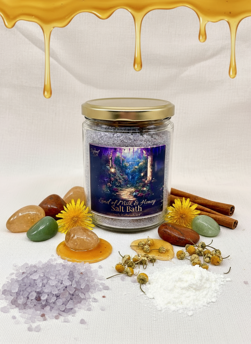 Jar of salt bath with decorative elements on a white background