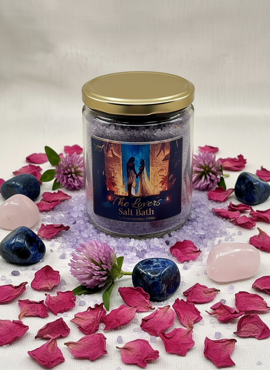 Jar of salt bath with decorative stones and flowers on a white background