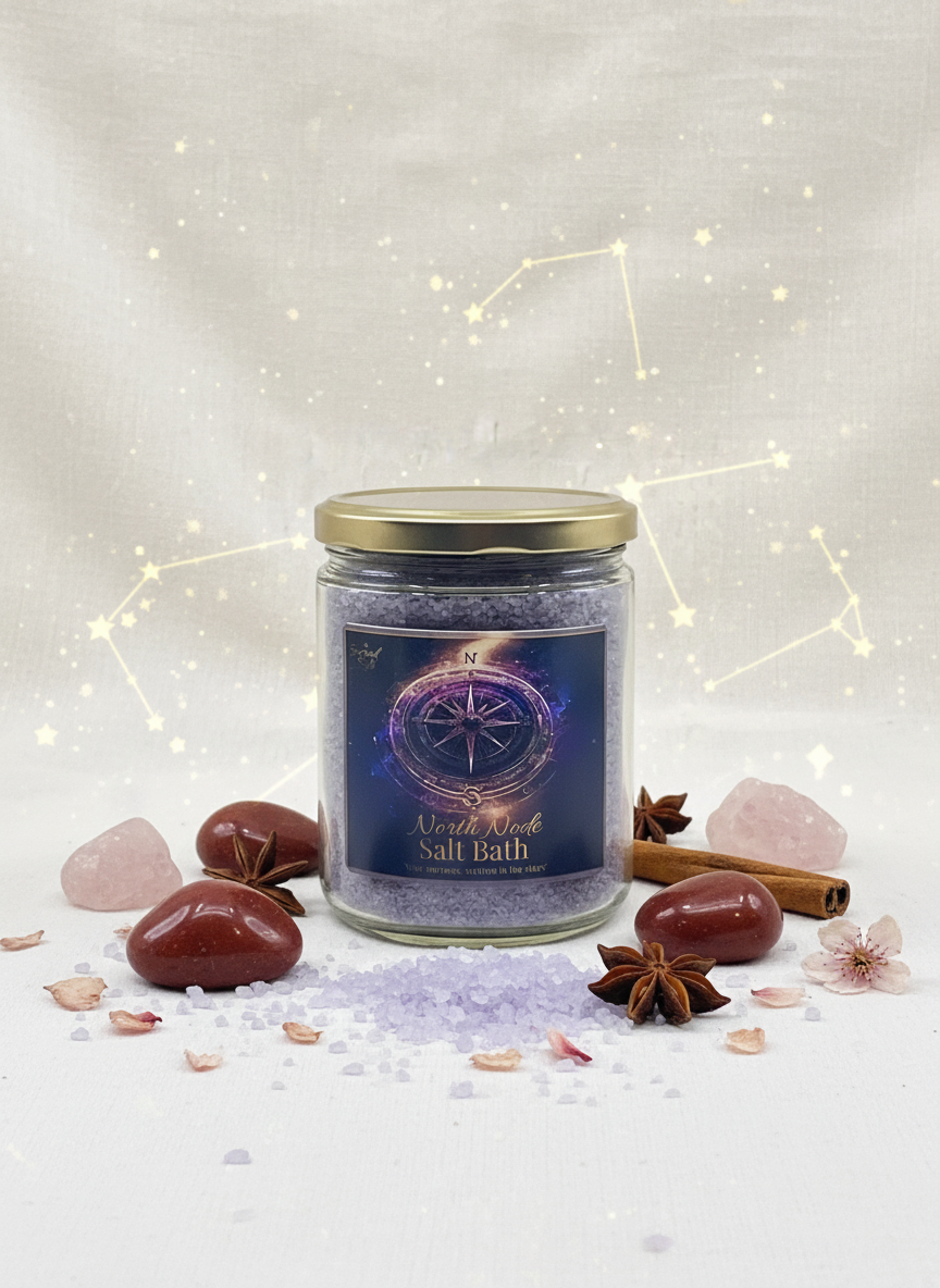 Jar of bath salt with decorative elements on a light background