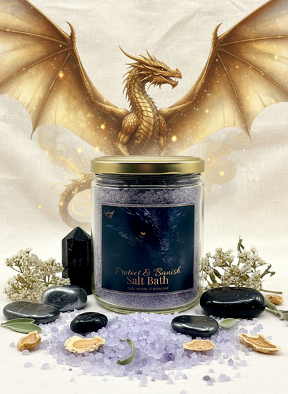 Salt bath product with a dragon in the background